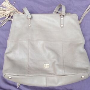 Kooba Light Gray Leather Tote with Tassel Accent